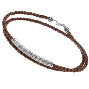 Ανδρικό χειροποίητο βραχιόλι με πλεκτό κορδόνι και στοιχεία από ασήμι.